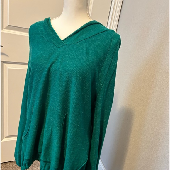 Free People Side Tie Linen Hooded Kelly Green Blouse - Picture 2 of 4